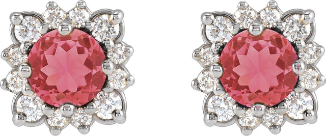 14K Gold Lab-Grown Ruby & Natural Diamond Round Halo-Style Earrings - White Gold - view 2