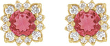 14K Gold Natural Ruby & Natural Diamond Round Halo-Style Earrings - Yellow Gold - view 2