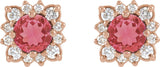 14K Gold Natural Ruby & Natural Diamond Round Halo-Style Earrings - Rose Gold - view 2
