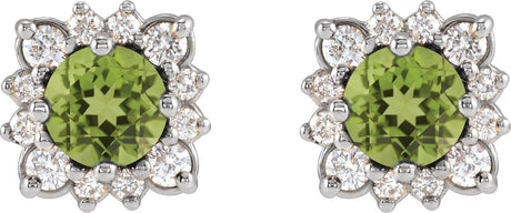 Platinum Natural Peridot & Natural Diamond Round Halo-Style Earrings - view 2