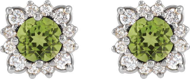 Platinum Natural Peridot & Natural Diamond Round Halo-Style Earrings - view 2