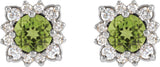14K Gold Natural Peridot & Natural Diamond Round Halo-Style Earrings - White Gold - view 2