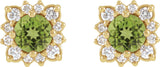 14K Gold Natural Peridot & Natural Diamond Round Halo-Style Earrings - Yellow Gold - view 2