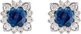 14K Gold Lab-Grown Blue Sapphire & Natural Diamond Round Halo-Style Earrings - White Gold - view 2