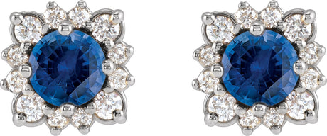 Platinum Lab-Grown Blue Sapphire & Natural Diamond Round Halo-Style Earrings - view 2