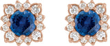14K Gold Lab-Grown Blue Sapphire & Natural Diamond Round Halo-Style Earrings - Rose Gold - view 2