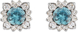 Platinum Natural Blue Zircon & Natural Diamond Round Halo-Style Earrings - view 2