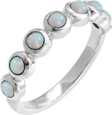 Platinum Round Natural White Opal Cabochon Ring – 2-3mm Stones