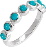 14K Gold Round Natural Turquoise Cabochon Ring – 2-3mm Stones - White Gold