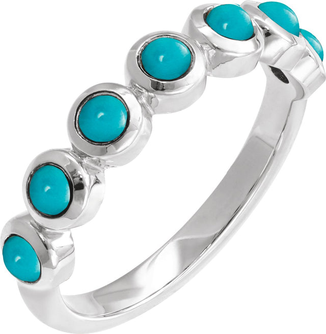 Platinum Round Natural Turquoise Cabochon Ring