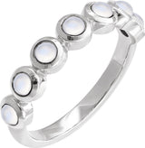 Platinum Round Natural Rainbow Moonstone Cabochon Ring