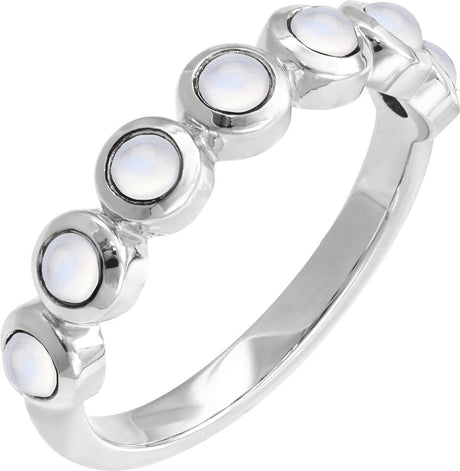Platinum Round Natural Rainbow Moonstone Cabochon Ring