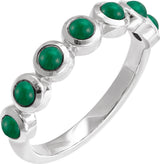14K Gold Round Natural Emerald Cabochon Ring - White Gold