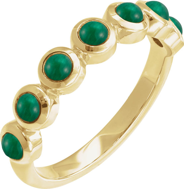 14K Gold Round Natural Emerald Cabochon Ring - Yellow Gold