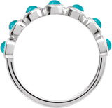 14K Gold Round Natural Turquoise Cabochon Ring – 2-3mm Stones - White Gold - view 2