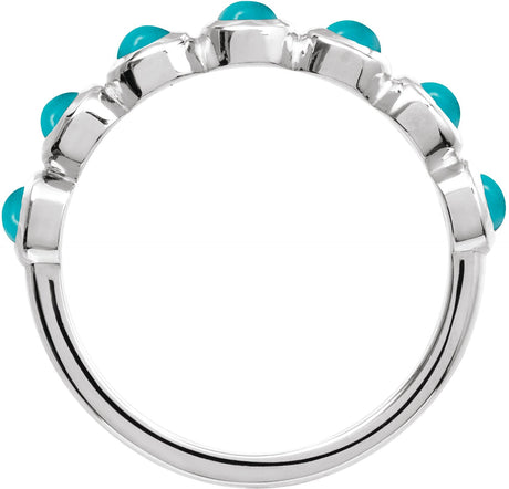 Platinum Round Natural Turquoise Cabochon Ring - view 2