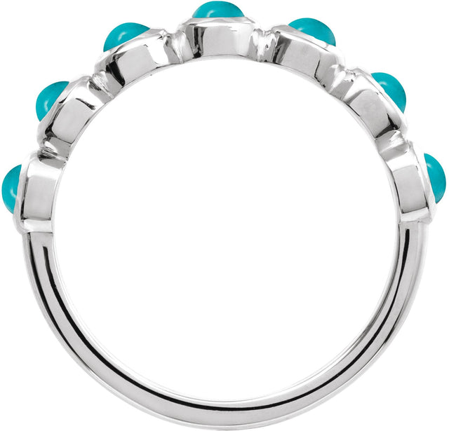 Platinum Round Natural Turquoise Cabochon Ring - view 2