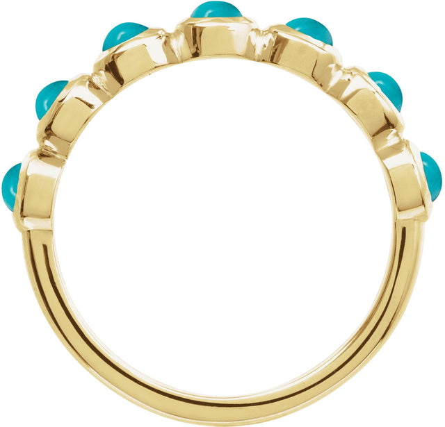 14K Gold Round Natural Turquoise Cabochon Ring – 2-3mm Stones - Yellow Gold - view 2