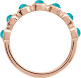 14K Gold Round Natural Turquoise Cabochon Ring – 2-3mm Stones - Rose Gold - view 2