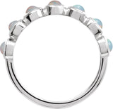 14K Gold Round Natural White Opal Cabochon Ring – 2-3mm Stones - White Gold - view 2