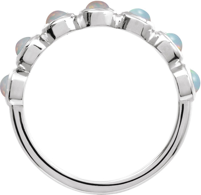 14K Gold Round Natural White Opal Cabochon Ring – 2-3mm Stones - White Gold - view 2