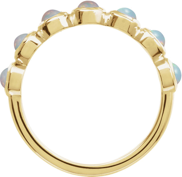14K Gold Round Natural White Opal Cabochon Ring – 2-3mm Stones - Yellow Gold - view 2