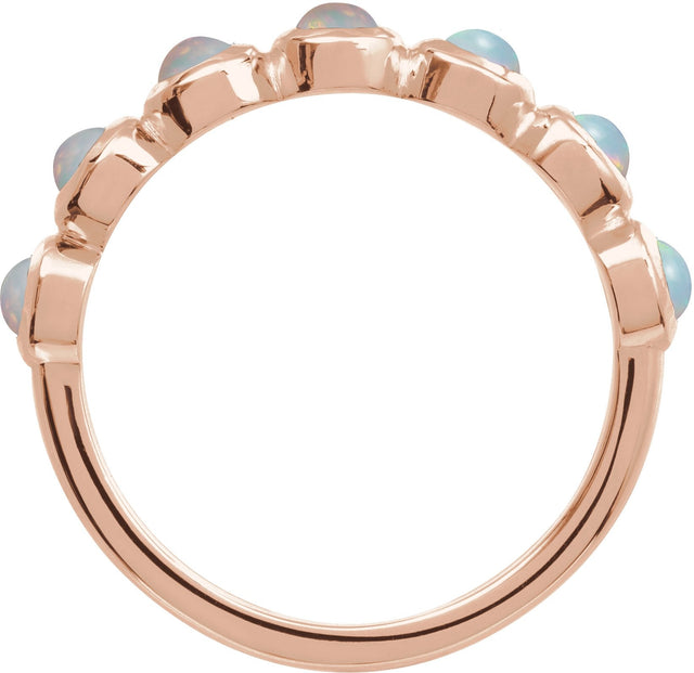 14K Gold Round Natural White Opal Cabochon Ring – 2-3mm Stones - Rose Gold - view 2