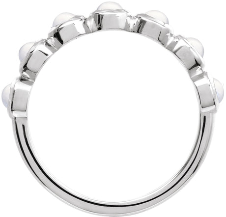 Platinum Round Natural Rainbow Moonstone Cabochon Ring - view 2