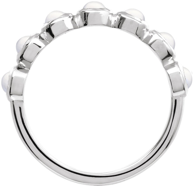 Platinum Round Natural Rainbow Moonstone Cabochon Ring - view 2