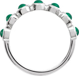 Platinum Round Natural Emerald Cabochon Ring - view 2