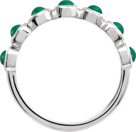 Platinum Round Natural Emerald Cabochon Ring - view 2