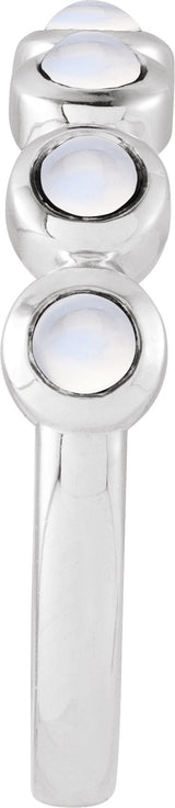 Platinum Round Natural Rainbow Moonstone Cabochon Ring - view 3