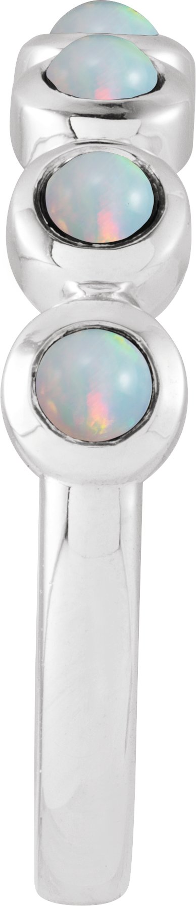 14K Gold Round Natural White Opal Cabochon Ring – 2-3mm Stones - White Gold - view 3