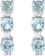 14K Gold Round Natural Sky Blue Topaz & Natural Diamond Accented Hoop Earrings - White Gold - view 2