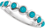 Platinum Round Natural Turquoise Cabochon Ring - view 4