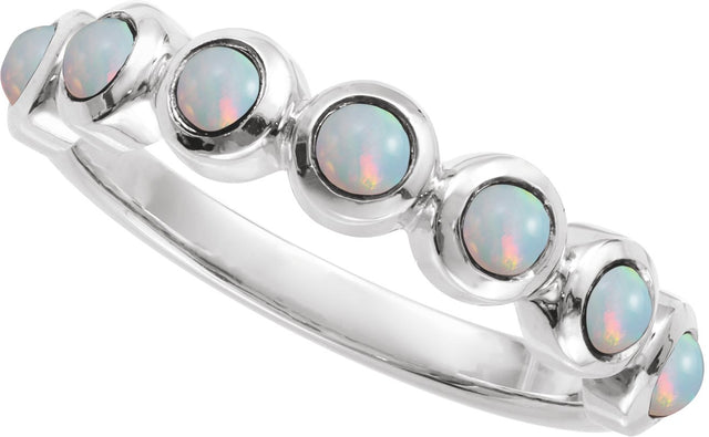 Platinum Round Natural White Opal Cabochon Ring – 2-3mm Stones - view 4