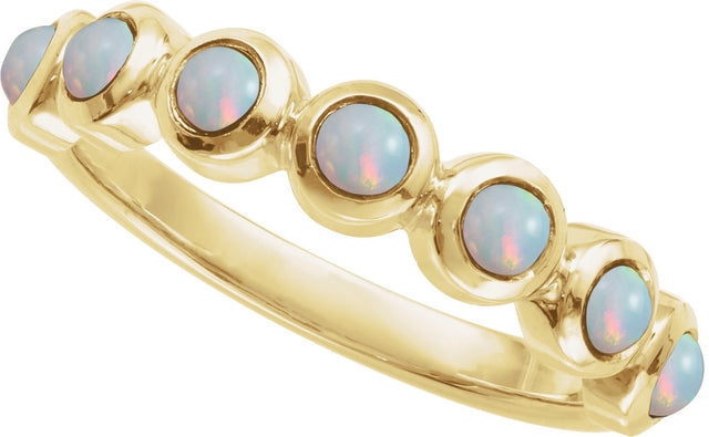 14K Gold Round Natural White Opal Cabochon Ring – 2-3mm Stones - Yellow Gold - view 4