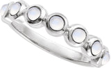 Platinum Round Natural Rainbow Moonstone Cabochon Ring - view 4