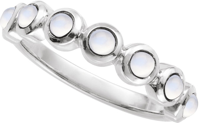 Platinum Round Natural Rainbow Moonstone Cabochon Ring - view 4