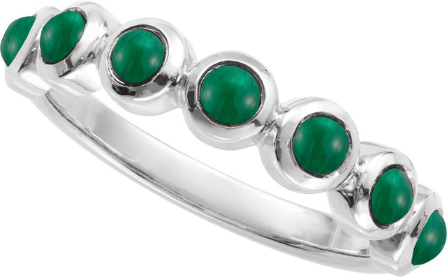 Platinum Round Natural Emerald Cabochon Ring - view 4