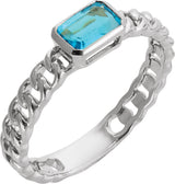 14K Gold Emerald Natural Sky Blue Topaz Solitaire Ring - White Gold