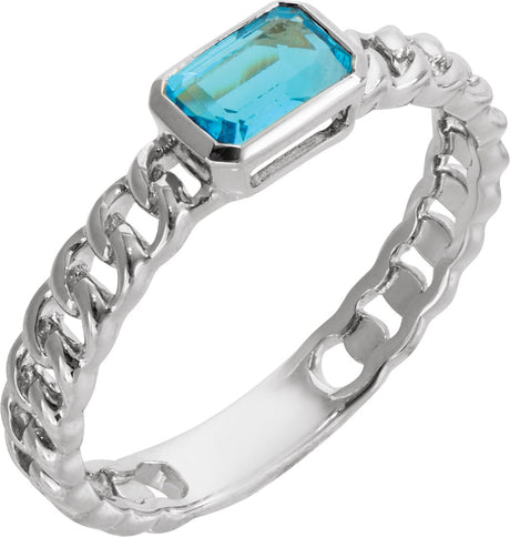14K Gold Emerald Natural Sky Blue Topaz Solitaire Ring - White Gold
