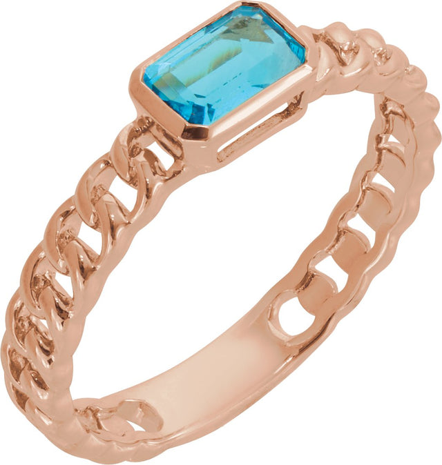 14K Gold Emerald Natural Sky Blue Topaz Solitaire Ring - Rose Gold