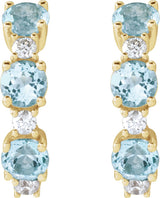 14K Gold Round Natural Sky Blue Topaz & Natural Diamond Accented Hoop Earrings - Yellow Gold - view 2