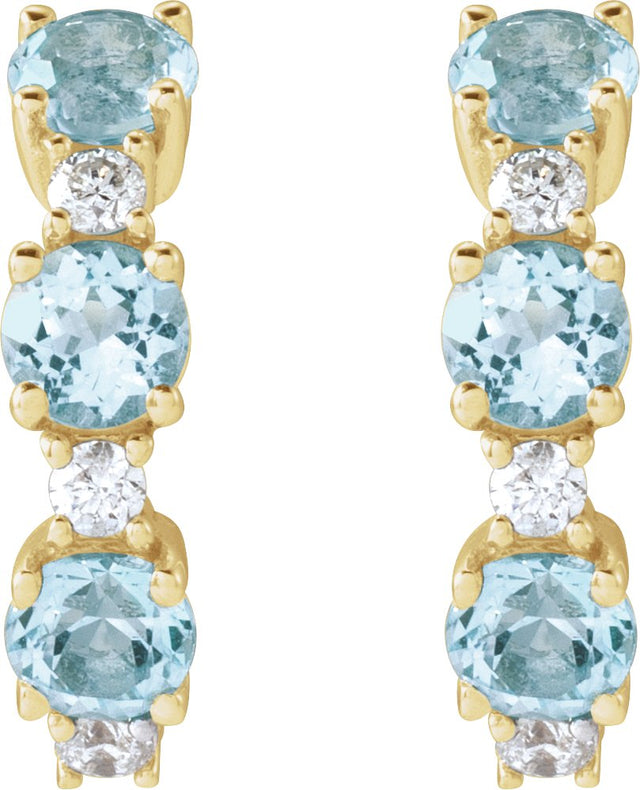 14K Gold Round Natural Sky Blue Topaz & Natural Diamond Accented Hoop Earrings - Yellow Gold - view 2