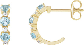 14K Gold Round Natural Sky Blue Topaz & Natural Diamond Accented Hoop Earrings - Yellow Gold