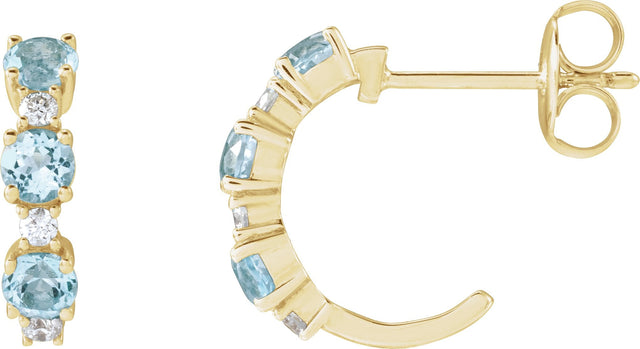 14K Gold Round Natural Sky Blue Topaz & Natural Diamond Accented Hoop Earrings - Yellow Gold