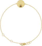 14K Gold Round Natural Black Spinel Engravable Paw Print Bracelet - Yellow Gold
