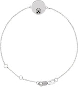 14K Gold Round Natural Black Spinel Engravable Paw Print Bracelet - White Gold