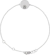 14K Gold Round Natural White Sapphire Engravable Paw Print Bracelet - White Gold